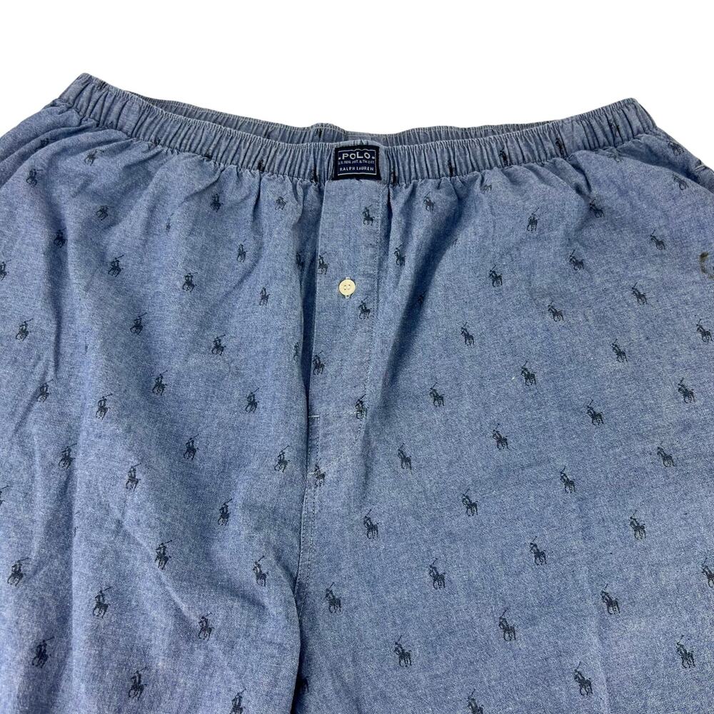 VTG Polo Ralph Lauren  Pony All Over Sleepwear Pajama Pants Chambray Blue Men L